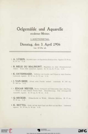 Ölgemälde und Aquarelle moderner Meister (Nr. 1-353)