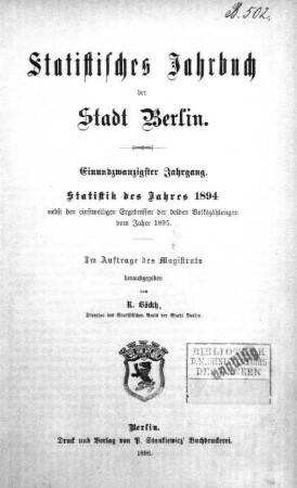 Stempel: Ministerium des Innern ; Notiz: B. 502