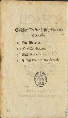 Solcher Tractat besteht in vier Articuln.