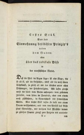 Erstes Stück. Von der Einwohnung des bösen Prinzip's ...