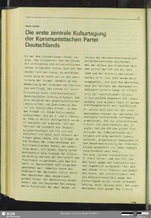 Die erste zentrale Kulturtagung der Kommunistischen Partei Deutschlands