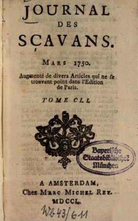 Journal des sçavans. 1750, [2]. Mars - Avril = T. 151
