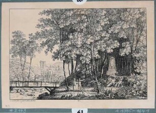 Tharandt mit dem Denkmal "Den Verschönerern Tharandts gewidmet", aus: "70 Mahlerische An- und Aussichten der Umgegend von Dresden"