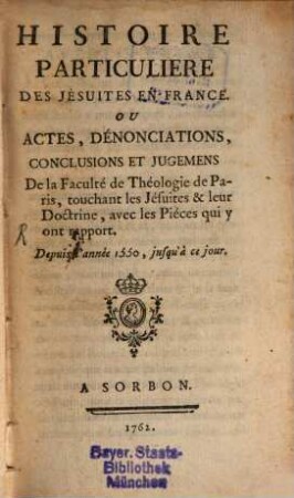 Histoire Particulière des Jesuites en France