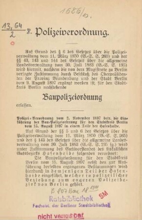Polizeiverordnung. Baupolizeiordnung