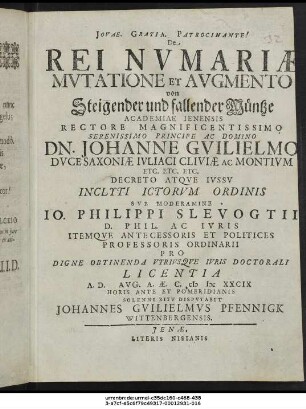 De Rei Numariae Mutatione Et Augmento