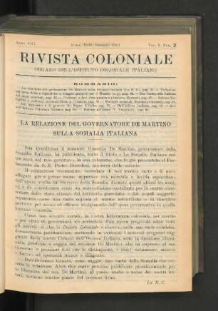 La Relazione Del Governatore De Martino Sulla Somalia Italiana.