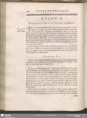 Leçon V. Sur Les Trois Loix Du Mouvement De Newton