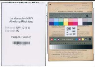 Entnazifizierung Heinrich Hesper , geb. 28.03.1907 (Schlosser)