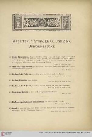 Arbeiten in Stein, Email und Zink. Uniformstücke (Nr. 468 - 492)