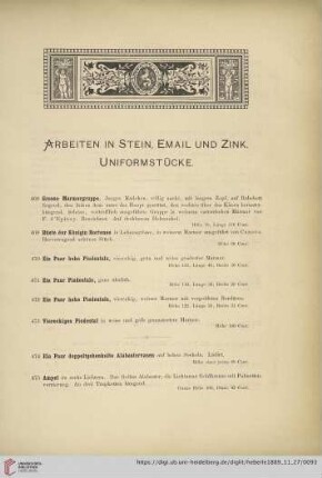 Arbeiten in Stein, Email und Zink. Uniformstücke (Nr. 468 - 492)