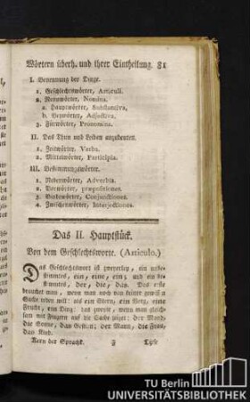 Das II. Hauptstück. Von dem Geschlechtsworte. (Articulo.)