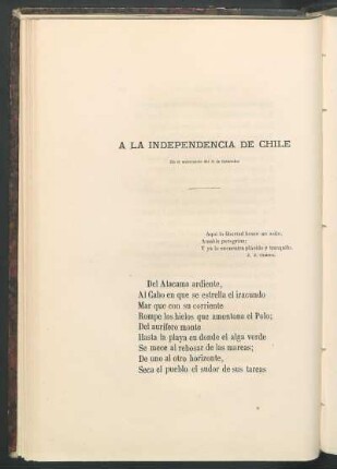 A la independencia de Chile : En el aniversario del 18 de setiembre