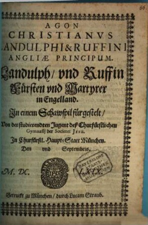 Agon christianus Landulphi et Ruffini, Angliae principum