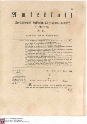 Verordnung: Ab 1. Januar 1845 soll auf der Provinzialstraße von Wörrstadt nach Bingen das gesetzliche Chausseegeld erhoben werden