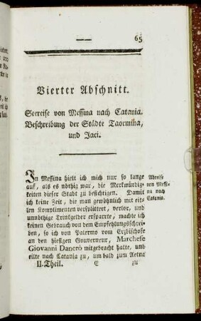 Vierter Abschnitt. Seereise von Messina nach Catania. Beschreibung der Städte Taormina, und Jaci.
