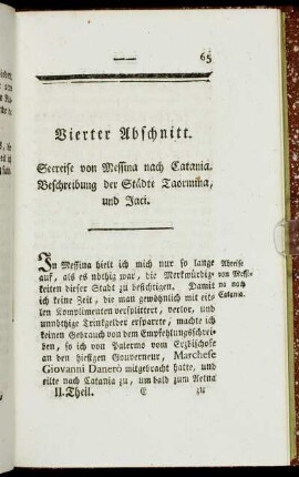 Vierter Abschnitt. Seereise von Messina nach Catania. Beschreibung der Städte Taormina, und Jaci.