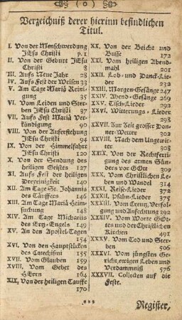 Verzeichniß derer hierinn befindlichen Titul