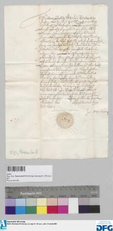 Dr. Johann Baptista Weber zum Pisenberg, Geheimer Rat und Reichshofvizekanzler, stellt der Stadt Nürnberg Quittung und über 440 fl. Stadtsteuer, die ihm Jobst Croy, Bürger und Hofhandelsmann zu Wien, überbracht hatte.