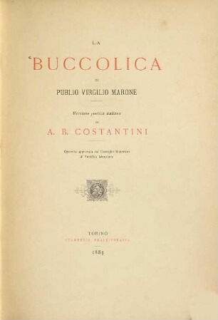 La Buccolica di Publio Virgilio Marone : Versione poetica italiana di A. B. Costantini