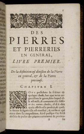 Des Pierres Et Pierreries En General, Livre Premier.