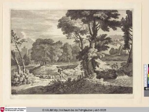 [Waldlandschaft mit einem Schäfer; Wooded landscape with a shepherd]