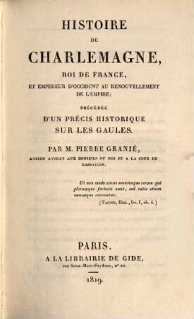 Histoire du Règne de Charlemagne