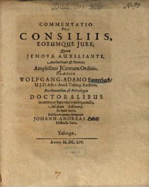 Commentatio De Consiliis, Eorumque Jure