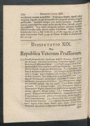 Dissertatio XIX. De Republica Veterum Prussorum.