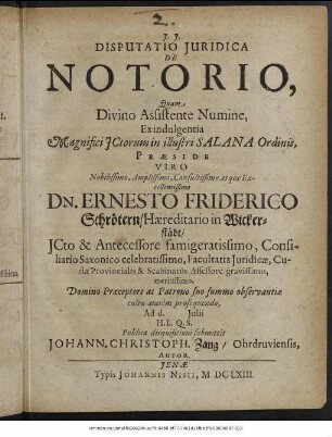 Disputatio Iuridica De Notorio