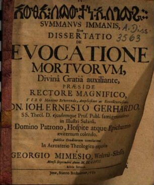 Auḍi'i meutān i-la-gemurā, Summanus immanis, sive dissertatio de evocatione mortuorum