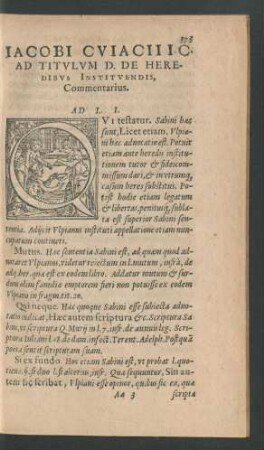Iacobi Cuiacii I. C. Ad Titulum D. De Heredibus Instituendis, Commentarius.