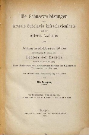 Die Schußverletzungen der Arteria Subclavia infraclavicularis und der Arteria Axillaris
