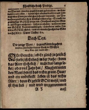 Leich-Text.[...]beschrieben im Buch der Weißheit am 4. Cap. und lauten also:
