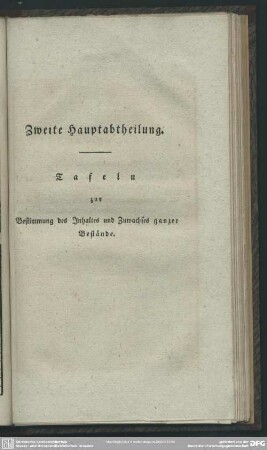 Zweite Hauptabtheilung. Tafeln zur Bestimmung des Inhaltes und Zuwachses ganzer Bestände