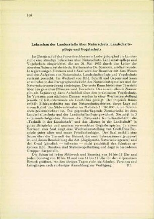 Lehrschau der Landesstelle über Naturschutz, Landschaftspflege und Vogelschutz