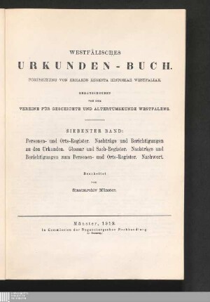 Personen- und Ortsregister: Die Urkunden des kölnischen Westfalens vom J. 1200 - 1300