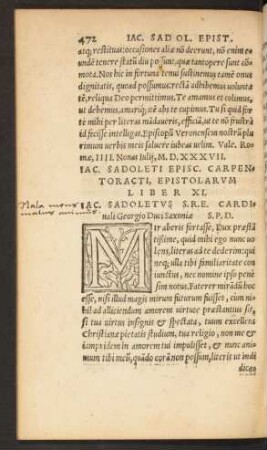 Iac. Sadoleti Episc. Carpentoracti, Epistolarum Liber XI.