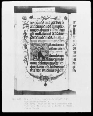 Glockendon-Missale — Initiale F (Amulorum), darin Himmelfahrt Mariens und Marienkrönung, Folio 127verso