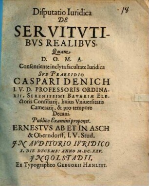 Disputatio Iuridica De Servitvtibus Realibvs