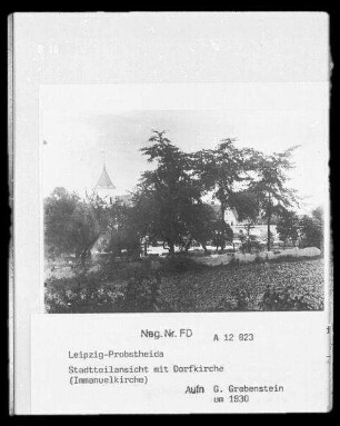 Leipzig-Probstheida, Stadtteilansicht mit Dorfkirche (Immanuelkirche)