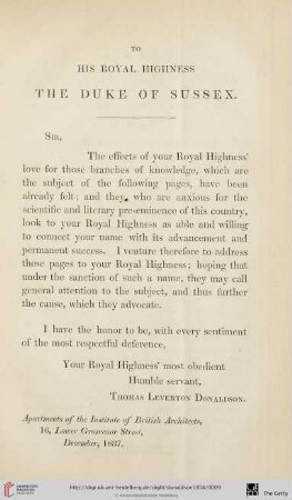 To His Royal Highness, the Duke of Sussex