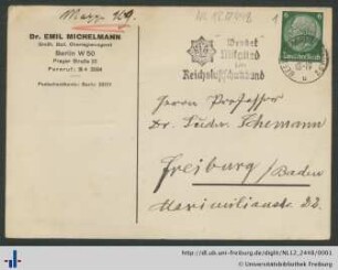 Nachlass L. Schemann (NL 12/2448) : Brief von Emil Michelmann an Ludwig Schemann