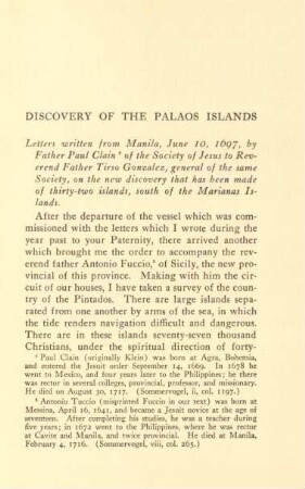 Discovery of the Palaos Islands