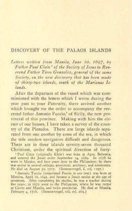 Discovery of the Palaos Islands