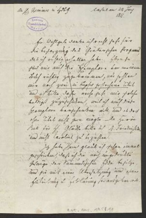 Brief an Johann Georg Zimmer, geschrieben von Wilhelm Grimm