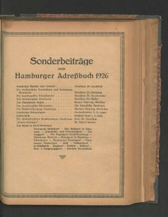 Sonderbeiträge zum Hamburger Adreßbuch 1926