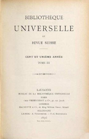 Bibliothèque universelle et revue suisse. 3 = 101. 1896