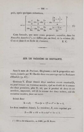 Sur un théorème de diophante.