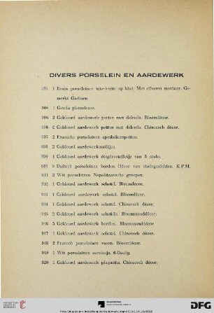 Divers porselein en aardewerk (Nr. 903-949)